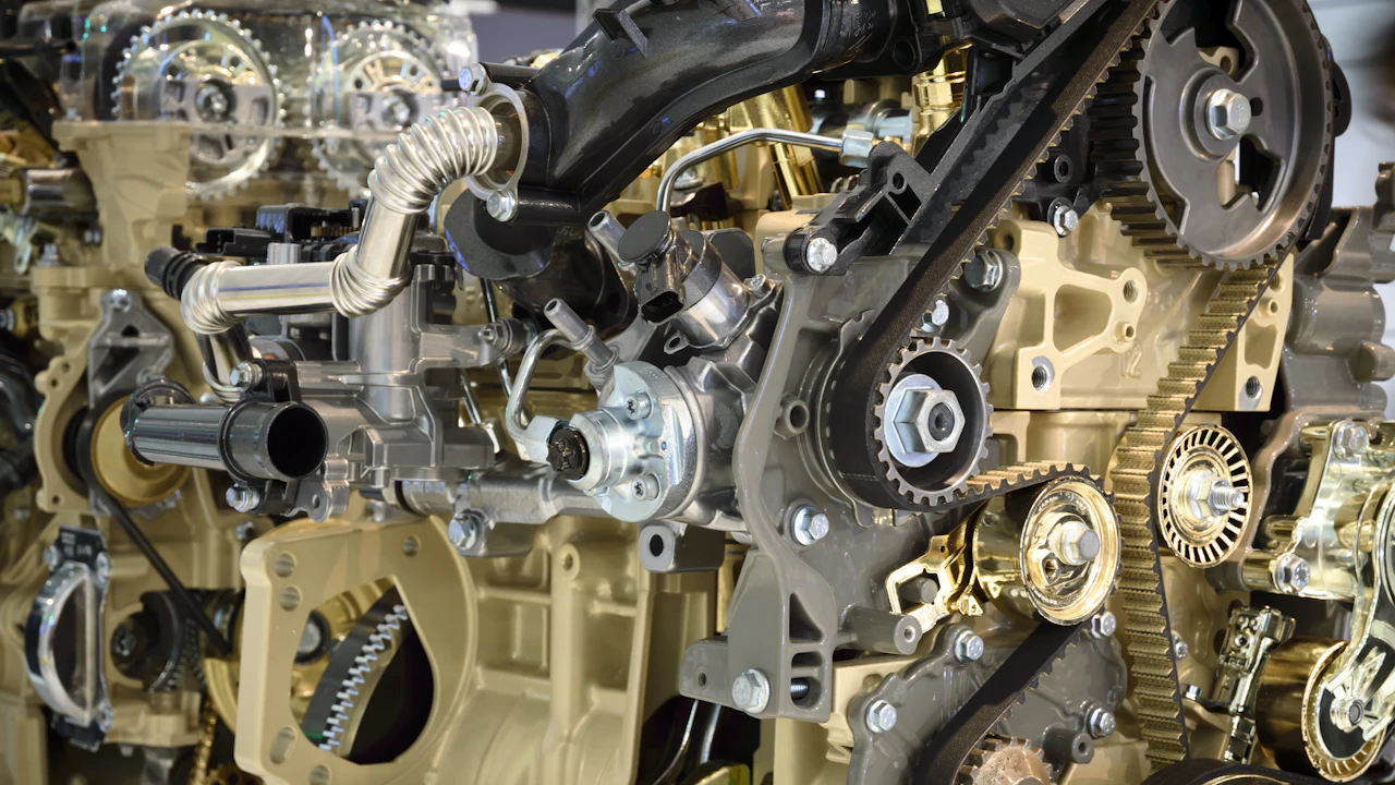 Primer plano de engranes en una máquina